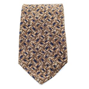 VTG Men's Silk Tie J Riggings Abstract Leaf Pattern Brown Tan Blue 4" Wide